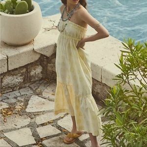 Free People Leanna Ivory Yellow Green Floral Strapless Maxi Dress Sz Small NWT